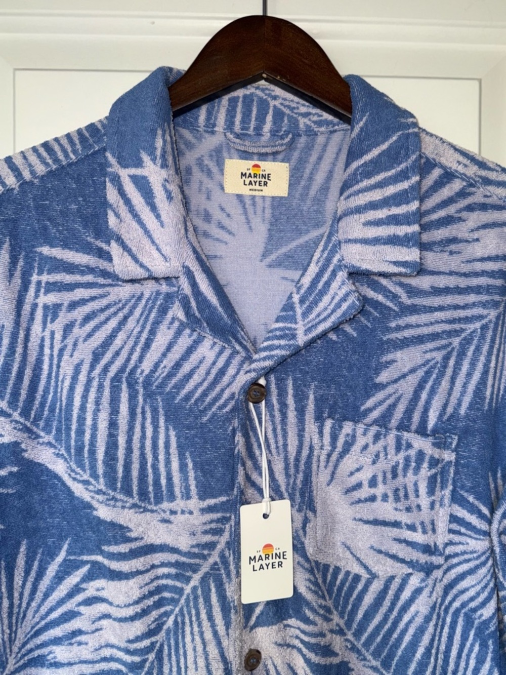 Marine Layer NWT Blue Frond Terry Out Jacquard Resort Shirt - Picture 2 of 8
